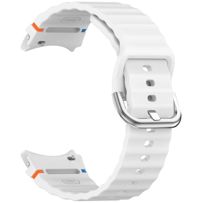 Bild 2,  Galaxy Watch 5/5 Pro/6/7/FE Armband Silikon Wave Design Vit - Teknikhallen.se