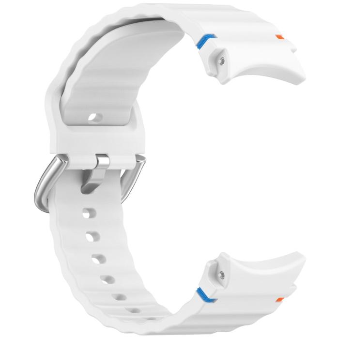 Bild 3,  Galaxy Watch 5/5 Pro/6/7/FE Armband Silikon Wave Design Vit - Teknikhallen.se