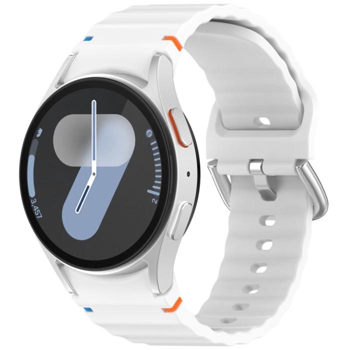 Bild 4,  Galaxy Watch 5/5 Pro/6/7/FE Armband Silikon Wave Design Vit - Teknikhallen.se