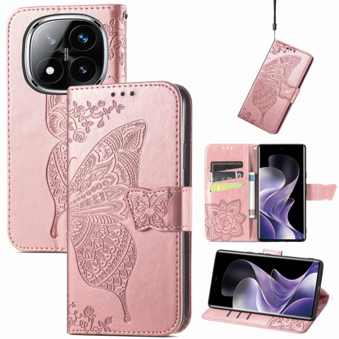 Bild 6,  Xiaomi Redmi Note 14 Pro 5G Fodral Läder Fjäril Tryck Roséguld - Teknikhallen.se