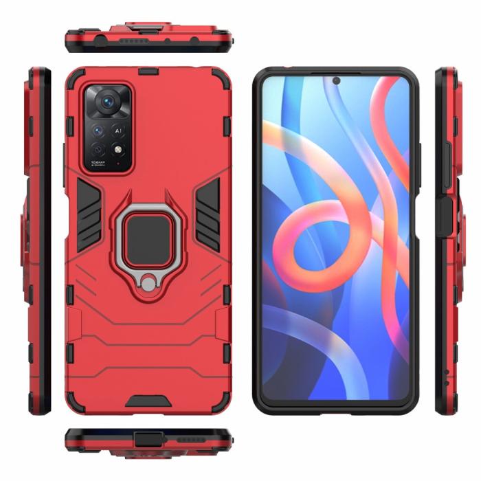 Bild 6,  Xiaomi Redmi Note 11 Pro 5G Skal Armor Hybrid Ring Röd - Teknikhallen.se