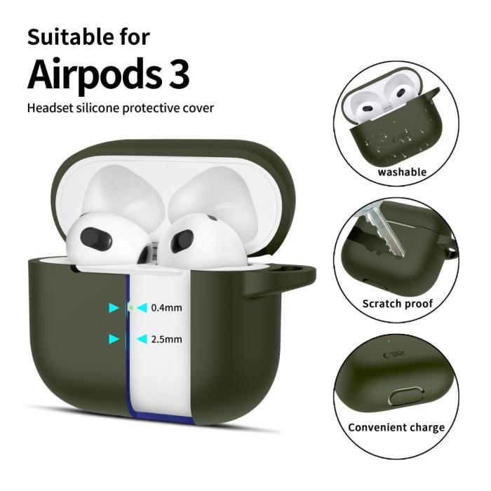 Bild 2, Tech-Protect Tech-Protect AirPods 3 Skal Silikon Hook Olive Green - Teknikhallen.se