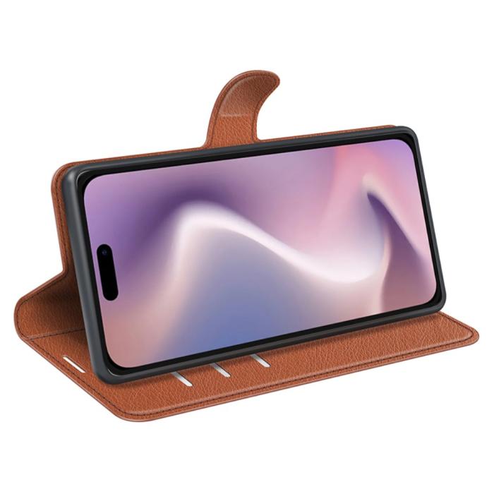 Bild 3,  iPhone 16 Pro Fodral Litchi Läder Brun - Teknikhallen.se