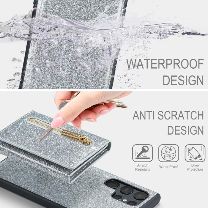 Bild 6, DG.MING DG.MING Galaxy S24 Ultra Skal Magnetisk Plånbok Glitter Silver - Teknikhallen.se