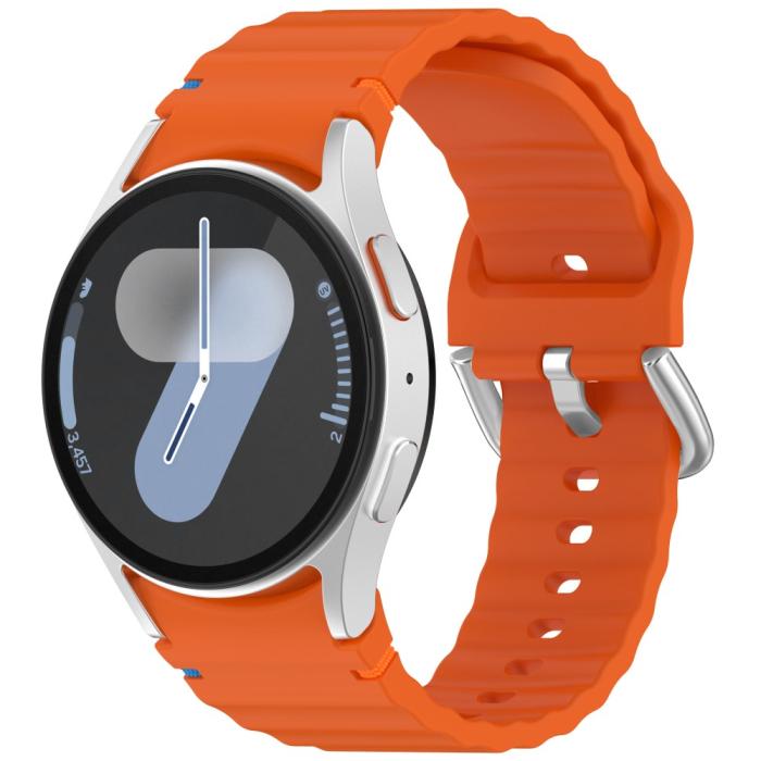 Bild 4,  Galaxy Watch 5/5 Pro/6/7/FE Armband Silikon Wave Design Orange - Teknikhallen.se