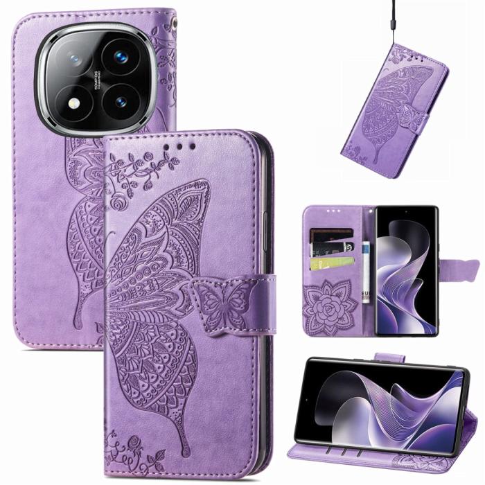 Bild 4,  Xiaomi Redmi Note 14 Pro 5G Fodral Läder Fjäril Tryck Lila - Teknikhallen.se