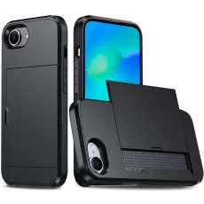  iPhone 17e / 16e Skal Hybrid Med Kortfack Svart - Teknikhallen.se