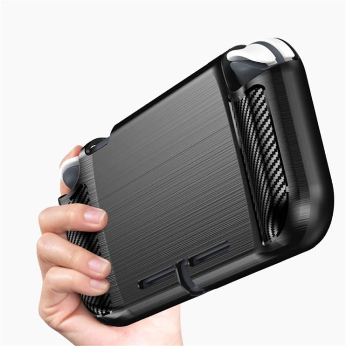 Bild 6,  Nintendo Switch Lite Skal Kolfibertextur TPU Röd - Teknikhallen.se