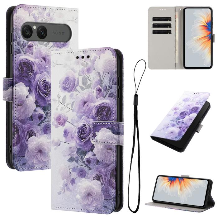 Bild 2,  Sony Xperia 10 VII Fodral Med Tryck Lila Rosor - Teknikhallen.se