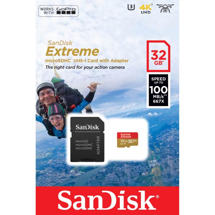 Bild 2, SanDisk SanDisk MicroSDXC Extreme 32 GB 100MB/s Inkl. Adapter - Teknikhallen.se