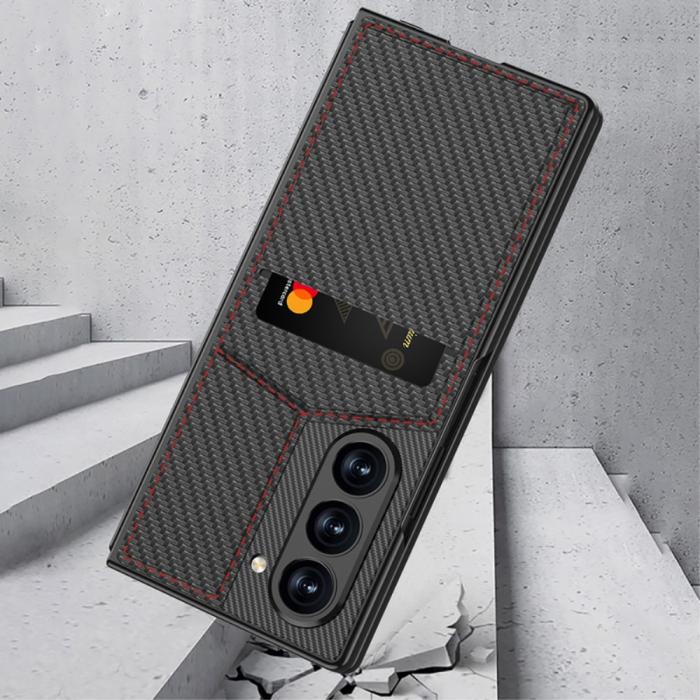 Bild 2, GKK GKK Galaxy Z Fold 6 Skal Kickstand Med Korthållare Kolfiber Svart - Teknikhallen.se