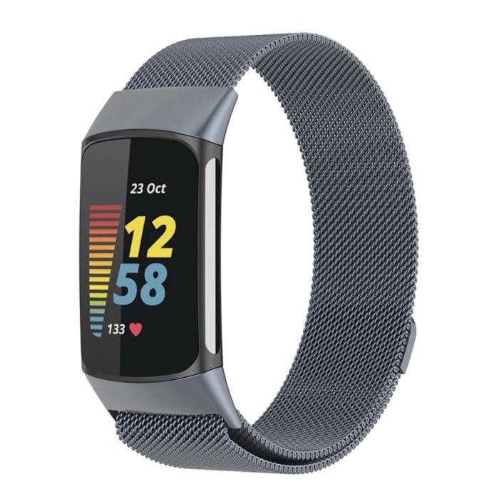 Bild 3,  Fitbit Charge 6 / 5 Metall Armband Milanese Loop Grå - Teknikhallen.se