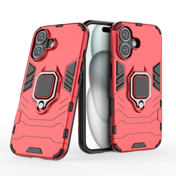 Bild 2,  iPhone 16 Skal Hybrid Ring Armor Röd - Teknikhallen.se