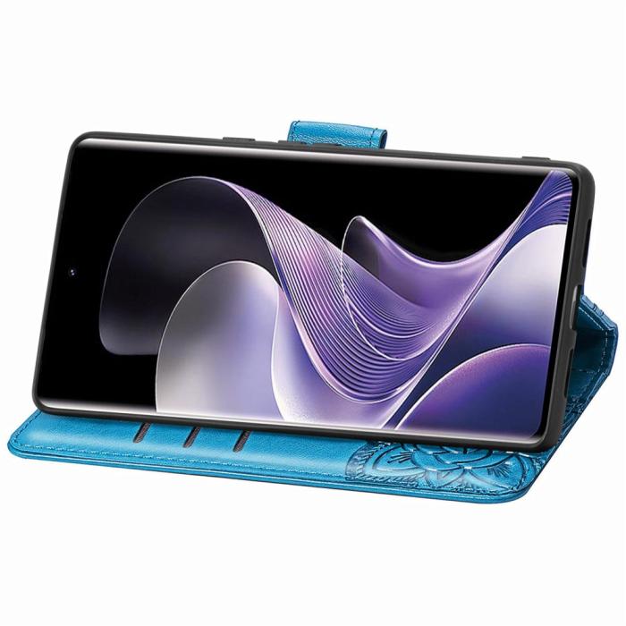 Bild 3,  Xiaomi Redmi Note 14 Pro 5G Fodral Läder Fjäril Tryck Blå - Teknikhallen.se