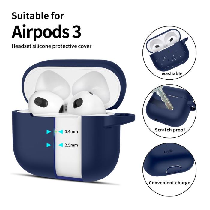 Bild 2, Tech-Protect Tech-Protect AirPods 3 Skal Silikon Hook Navy Blue - Teknikhallen.se