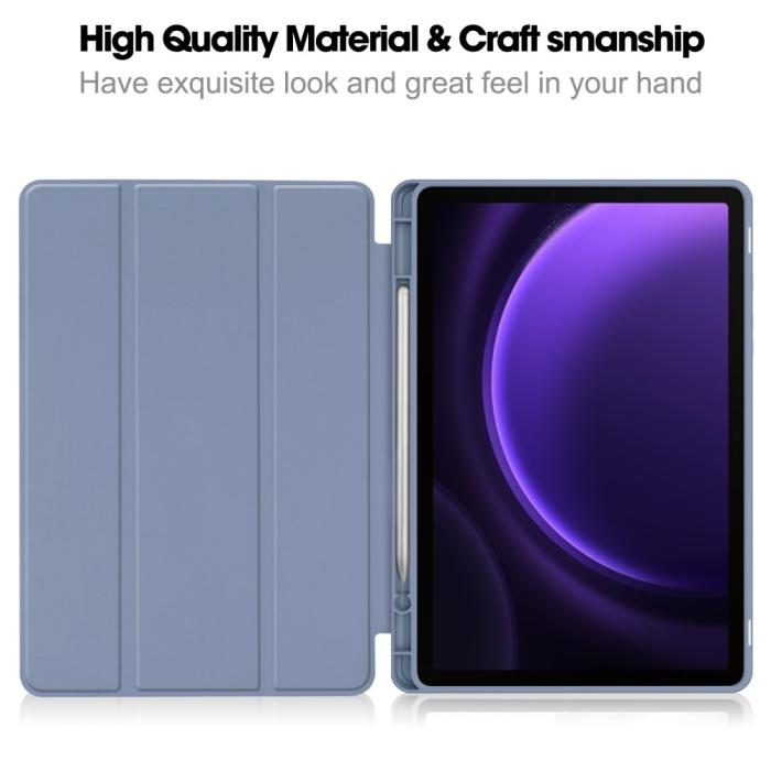 Bild 2,  Samsung Galaxy Tab S9 FE Fodral Läder Pennhållare Lila - Teknikhallen.se
