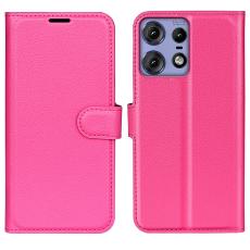  Motorola Edge 50 Pro 5G Litchi L&auml;der Fodral Rosa - Teknikhallen.se