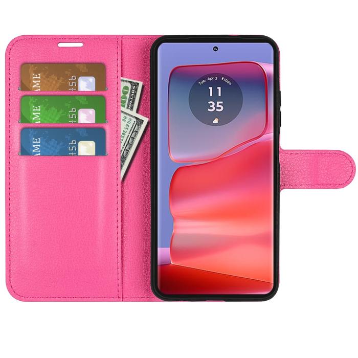 Bild 2,  Motorola Edge 50 Pro 5G Litchi Läder Fodral Rosa - Teknikhallen.se