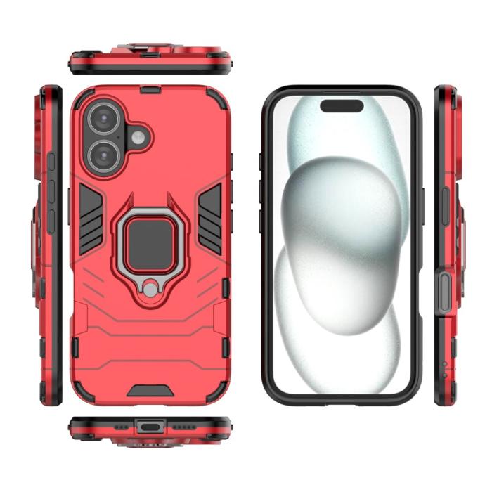 Bild 5,  iPhone 16 Skal Hybrid Ring Armor Röd - Teknikhallen.se
