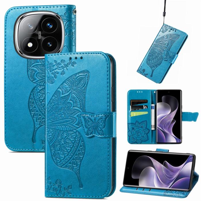 Bild 5,  Xiaomi Redmi Note 14 Pro 5G Fodral Läder Fjäril Tryck Blå - Teknikhallen.se