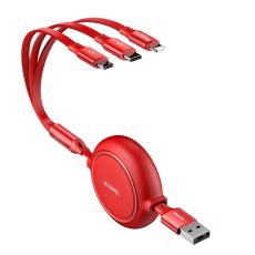 BASEUS Basues 1.2 m 3in1 USB-C / Lightning / MicroUSB Retractable R&ouml;d - Teknikhallen.se