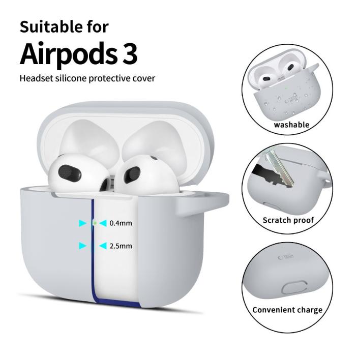 Bild 2, Tech-Protect Tech-Protect AirPods 3 Skal Silikon Hook Crayon Grey - Teknikhallen.se