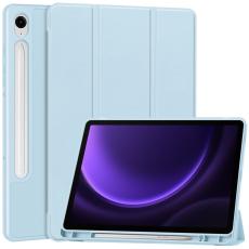 Samsung Galaxy Tab S9 FE Fodral L&auml;der Pennh&aring;llare Ljus Bl&aring; - Teknikhallen.se