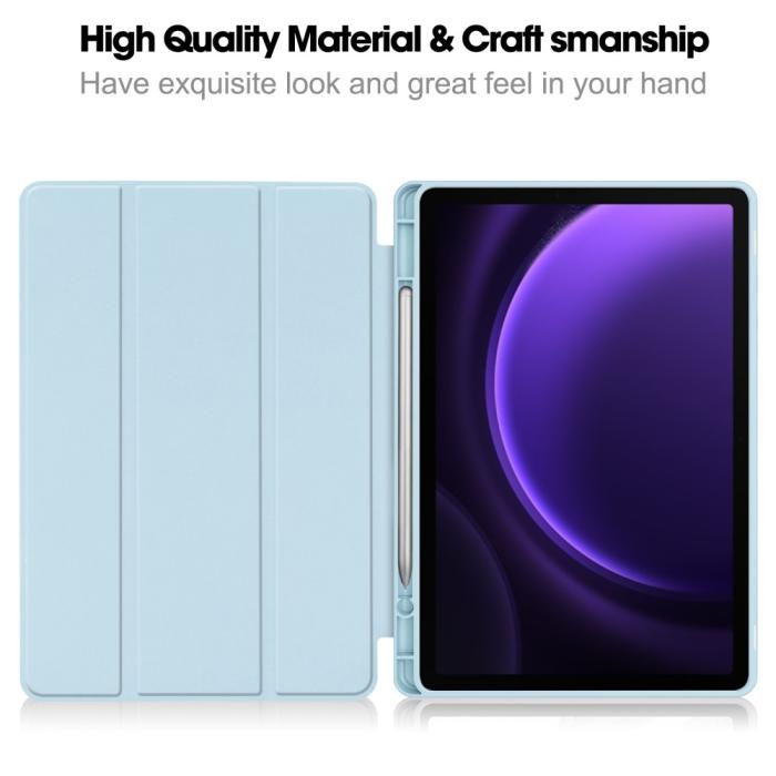 Bild 2,  Samsung Galaxy Tab S9 FE Fodral Läder Pennhållare Ljus Blå - Teknikhallen.se