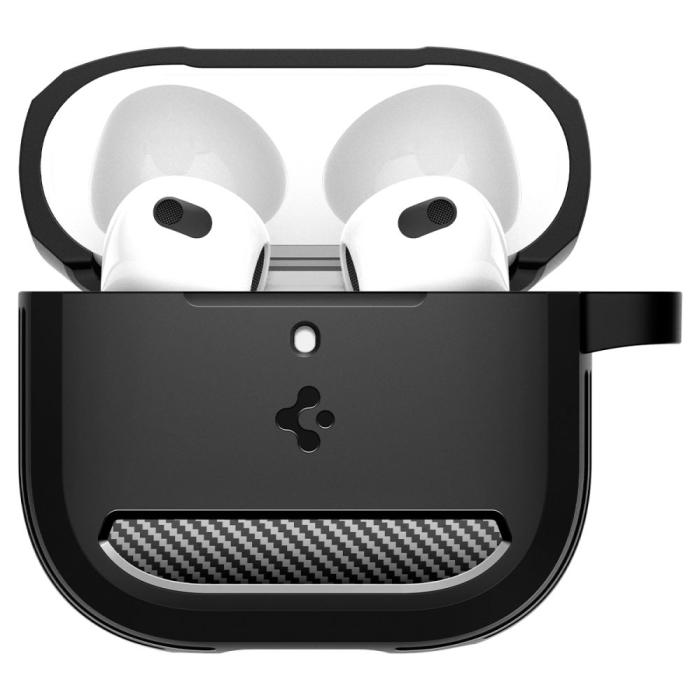 Bild 3, Spigen Spigen AirPods 4 Skal Rugged Armor Matt Svart - Teknikhallen.se