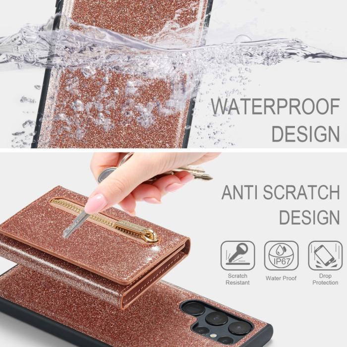 Bild 6, DG.MING DG.MING Galaxy S24 Ultra Skal Magnetisk Plånbok Glitter Roséguld - Teknikhallen.se