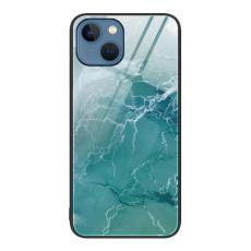  iPhone 14 Skal Marmor H&auml;rdat Glas Gr&ouml;nt Hav - Teknikhallen.se