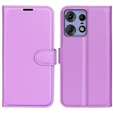  Motorola Edge 50 Pro 5G Litchi L&auml;der Fodral Lila - Teknikhallen.se