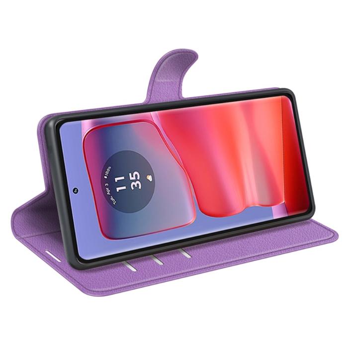 Bild 3,  Motorola Edge 50 Pro 5G Litchi Läder Fodral Lila - Teknikhallen.se
