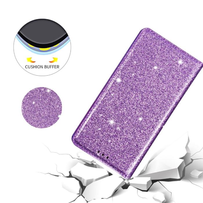 Bild 4,  iPhone 15 Plus Fodral Flip Glitter Lila - Teknikhallen.se