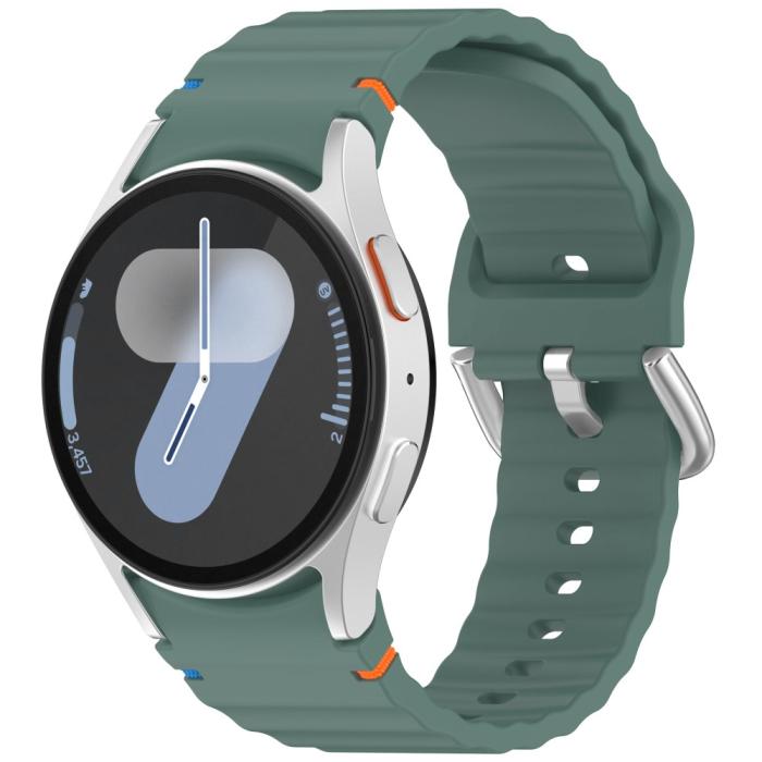 Bild 4,  Galaxy Watch 5/5 Pro/6/7/FE Armband Silikon Wave Design Grön - Teknikhallen.se