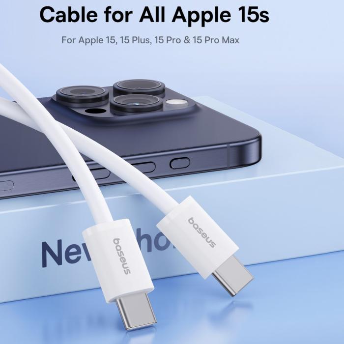 Bild 2, BASEUS Baseus 1m 30W PD USB-C - USB-C Kabel Superior Series 2 Vit - Teknikhallen.se