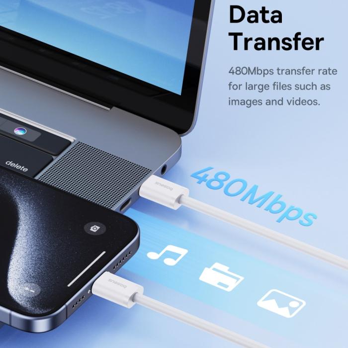 Bild 5, BASEUS Baseus 1m 30W PD USB-C - USB-C Kabel Superior Series 2 Vit - Teknikhallen.se