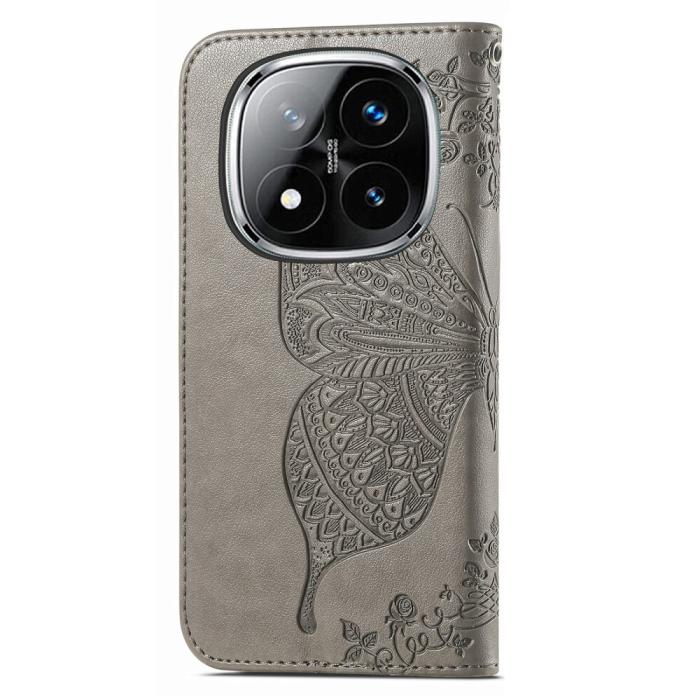 Bild 6,  Xiaomi Redmi Note 14 Pro 5G Fodral Läder Fjäril Tryck Grå - Teknikhallen.se