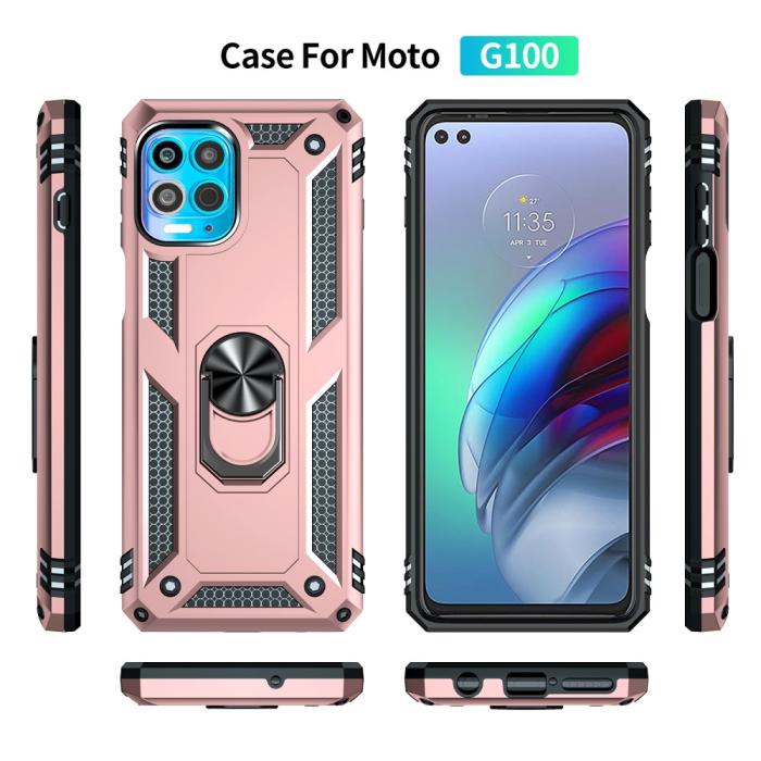Bild 3,  Motorola Moto G100 Skal Hybrid Ring Skal Roséguld - Teknikhallen.se