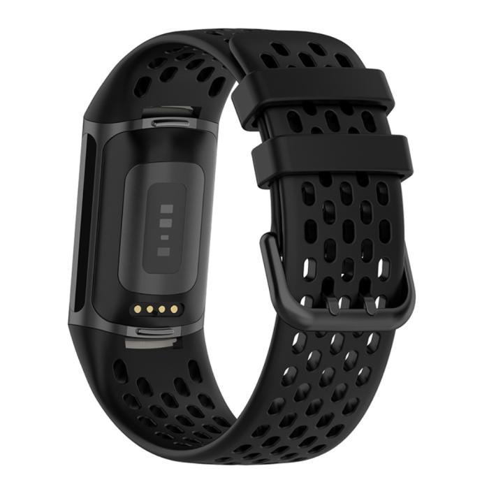 Bild 2,  Fitbit Charge 6 / 5 Armband Silikon Ihåligt Svart - Teknikhallen.se