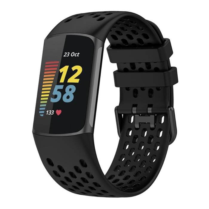 Bild 3,  Fitbit Charge 6 / 5 Armband Silikon Ihåligt Svart - Teknikhallen.se