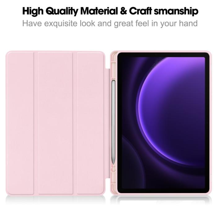 Bild 2,  Samsung Galaxy Tab S9 FE Fodral Läder Pennhållare Rosa - Teknikhallen.se
