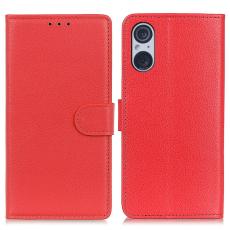  Sony Xperia 5 V Fodral Litchi L&auml;der R&ouml;d - Teknikhallen.se