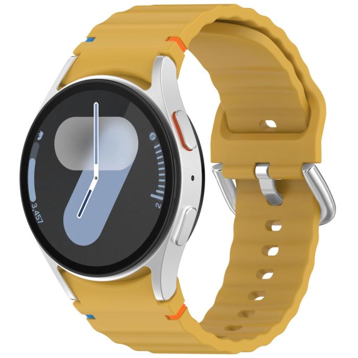 Bild 4,  Galaxy Watch 5/5 Pro/6/7/FE Armband Silikon Wave Design Gul - Teknikhallen.se