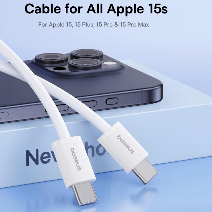 Bild 2, BASEUS Baseus 2m 30W PD USB-C - USB-C Kabel Superior Series 2 Vit - Teknikhallen.se