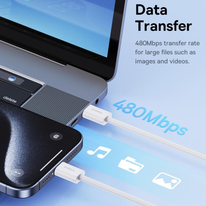 Bild 5, BASEUS Baseus 2m 30W PD USB-C - USB-C Kabel Superior Series 2 Vit - Teknikhallen.se