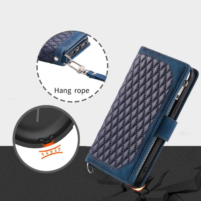 Bild 5,  Motorola Moto G35 5G Plånboksfodral Rhombus Läder Blå - Teknikhallen.se