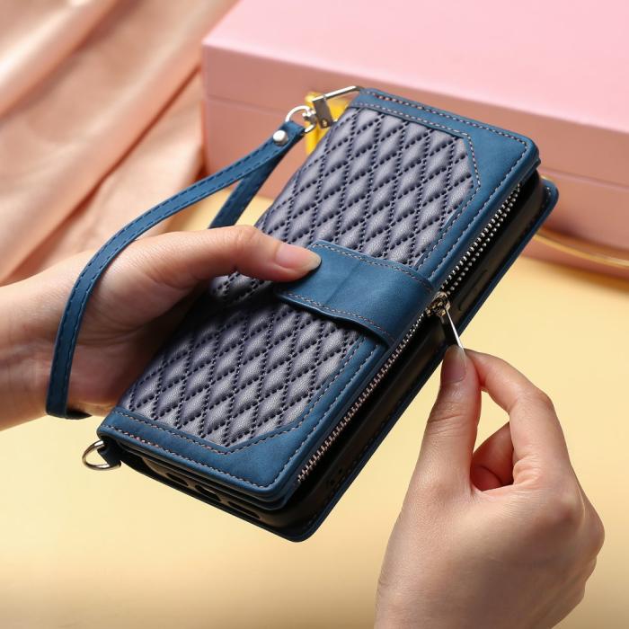 Bild 6,  Motorola Moto G35 5G Plånboksfodral Rhombus Läder Blå - Teknikhallen.se