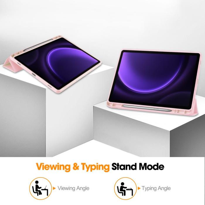 Bild 4,  Samsung Galaxy Tab S9 FE Fodral Läder Pennhållare Rosa - Teknikhallen.se