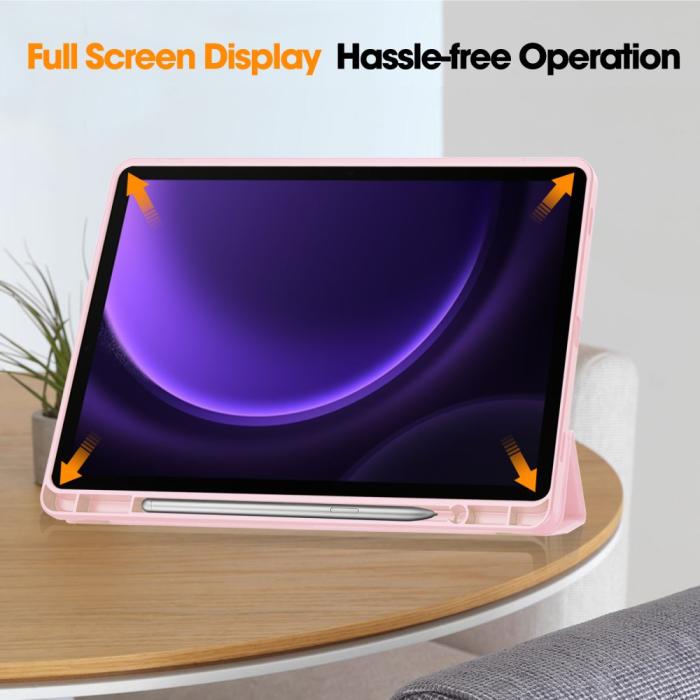 Bild 5,  Samsung Galaxy Tab S9 FE Fodral Läder Pennhållare Rosa - Teknikhallen.se